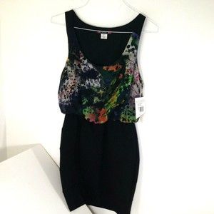 Trixxi A-Line Dress Black w/ Multicolor Design U-Neck New w/Tags L